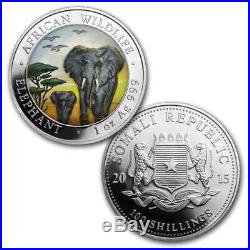 2017 Somalian ELEPHANT DAY /& NIGHT Colorized Silver 2 Coin Set AFRICAN WILDLIFE