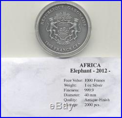 2012 Gabon 1000 Francs Antique Finish 1 Oz Coin BABY LION SILVER OUNCE