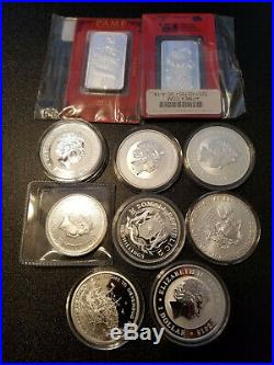 10 oz Silver (10) 1 oz Coins Kookaburra Dragon Elephant Pamp Suisse Bullion Lot