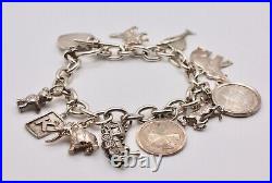 12 charm Horse, Elephant Marlin Coin Teddy Bear, Sagittarius Sterling bracelet