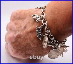 12 charm Horse, Elephant Marlin Coin Teddy Bear, Sagittarius Sterling bracelet