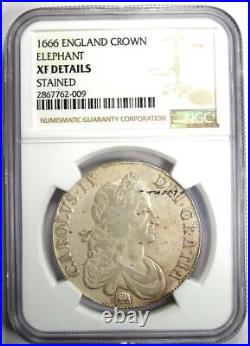 1666 Britain England Charles II Elephant Crown Coin Certified NGC XF Detail EF