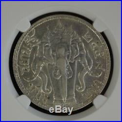 1913 THAILAND RAMA VI 1 BAHT SILVER CROWN COIN THREE HEADED ELEPHANT aUNC