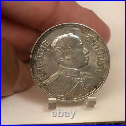 1915 Thailand Coin Silver 1 Bath King Rama 6, Three Head Erawan Elephant Rare
