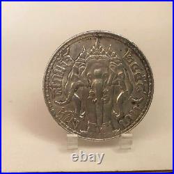 1915 Thailand Coin Silver 1 Bath King Rama 6, Three Head Erawan Elephant Rare