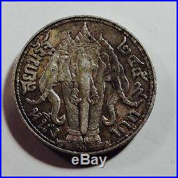 1916 Thailand, One /1 Baht, Elephant Heads, Silver Coin, Rama VI, Antique