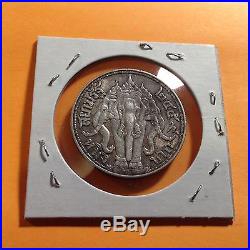 1916 Thailand, One Baht, Elephant Heads, Silver Coin, Rama VI, Original/High Grade