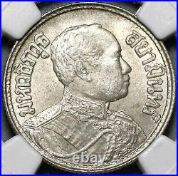 1921 NGC MS 63 Thailand 1/2 Baht Rama VI Silver Elephants Coin (20091602C)