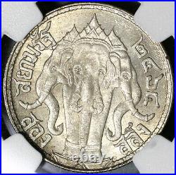 1921 NGC MS 63 Thailand 1/2 Baht Rama VI Silver Elephants Coin (20091602C)