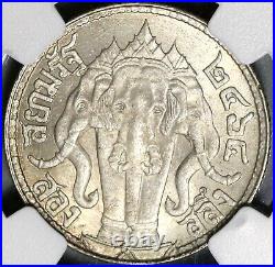 1921 NGC MS 63 Thailand 1/2 Baht Rama VI Silver Elephants Coin (20091602C)