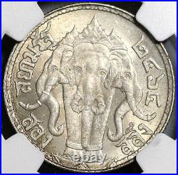 1921 NGC MS 63 Thailand 1/2 Baht Rama VI Silver Elephants Coin (20091602C)