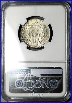 1921 NGC MS 63 Thailand 1/2 Baht Rama VI Silver Elephants Coin (20091602C)