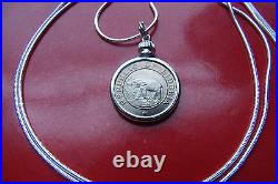 1941 Rare Elephant & Palm Tree Coin Pendant 30 925 Sterling Silver Snake Chain