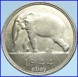 1944 BELGIAN CONGO Belgium KING LEOPOLD III w ELEPHANT Old 50 Francs Coin i99676
