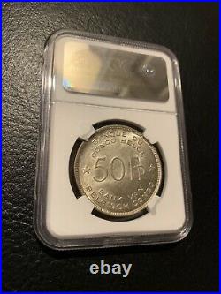 1944 Belgian African Congo 50 Francs Silver Coin Ngc Ms61 Elephant Belgium Ms 61