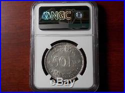 1944 Belgian Congo Elephant 50 Francs silver coin NGC AU