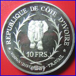 1966 IVORY COAST 10 FRANCS SILVER PROOF ELEPHANT AFRICAN RARE COIN PLANCHET=3mm
