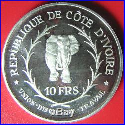 1966 IVORY COAST 10 FRANCS SILVER PROOF ELEPHANT AFRICAN RARE COIN PLANCHET=3mm
