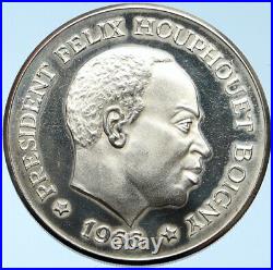 1966 IVORY COAST Felix Houphouet-Boigny AFRICA Elephant 10 Francs Coin i99652