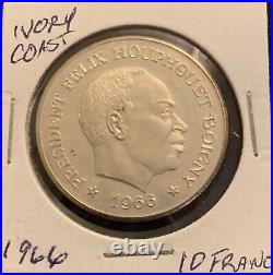1966 IVORY COAST Felix Houphouet-Boigny AFRICA Elephant 10 Francs silver Coin