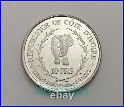 1966 Ivory Coast 10 Francs Silver Coin, KM #1 Proof / Elephant