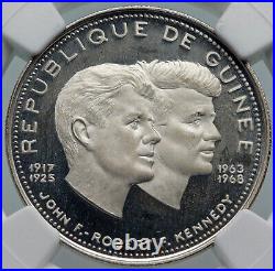 1969 GUINEA w JFK & RFK John F. Kennedy Proof Silver 200 Francs Coin NGC i85994