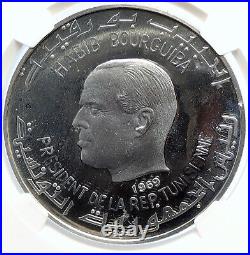 1969 TUNISIA History HANNIBAL ELEPHANTS Vintage Proof Silver 1D Coin NGC i105668