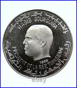 1969 TUNISIA History HANNIBAL ELEPHANTS Vintage Proof Silver 1 Dinar Coin i96133