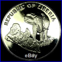 1973 LIBERIA 90 Percent SILVER $5 ELEPHANT Crown Coin SUPER SCARCE GEM