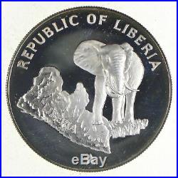 1973 LIBERIA State Map with Elephant Antique Genuine Proof Silver $5 Coin