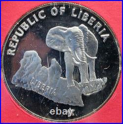 1973 LIBERIA State Map with Elephant Antique Genuine Proof Silver $5 Coin i88184