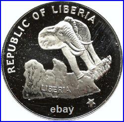 1973 LIBERIA State Map with Elephant Antique VINTAGE Proof Silver $5 Coin i98804