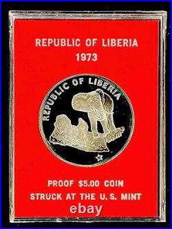 1973 Liberia Proof $5 Elephant Struck At The USA Mint Coin In Holder