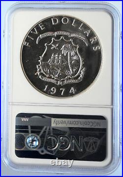 1974 LIBERIA State Map w Elephant VINTAGE OLD Proof Silver $5 Coin NGC i106531