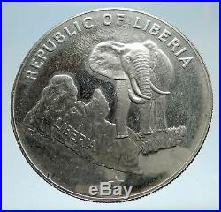 1974 LIBERIA State Map with Elephant Antique Genuine Proof Silver $5 Coin i75198