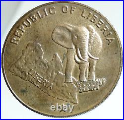 1974 LIBERIA State Map with Elephant OLD Genuine Proof Silver $5 Coin i103070