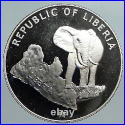 1974 LIBERIA State Map with Elephant OLD VINTAGE Proof Silver $5 Coin i90057