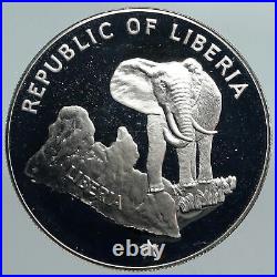 1974 LIBERIA State Map with Elephant OLD VINTAGE Proof Silver $5 Coin i90071