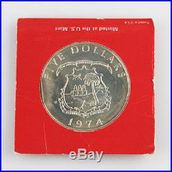 1974 Liberia $5 Dollar Coin (Proof, PF) 0.900 Silver Bull Elephant Five KM-29