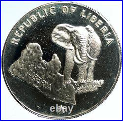 1975 LIBERIA State Map with Elephant OLD VINTAGE Proof Silver $5 Coin i102892