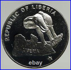 1975 LIBERIA State Map with Elephant OLD VINTAGE Proof Silver $5 Coin i93403