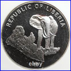 1975 LIBERIA State Map with Elephant VINTAGE Proof Silver $5 Coin NGC i105828