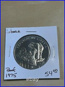 1975 Liberia $5 Large Silver Proof Coin Elephant Low Mintage