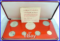 1976 Republic of Liberia 7 Coin Set with Elephant $5 Silver Coin With Box