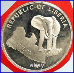 1977 LIBERIA State Map with Elephant Antique VINTAGE Proof Silver $5 Coin i103111