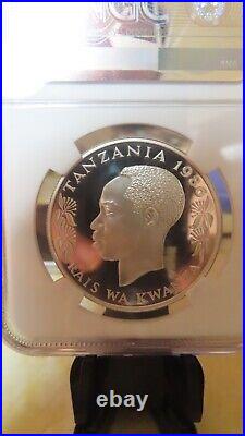 1986 100 Shilling Tanzania Wildlife Fund elephant Silver Coin PCGS PR69