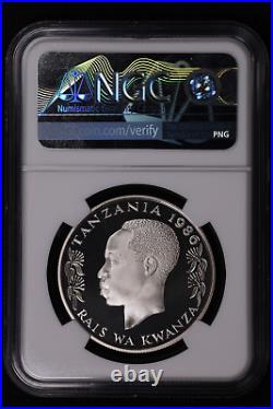 1986 Tanzania 100 Shilingi KM18a Elephant SILVER Coin NGC PF 70 UC