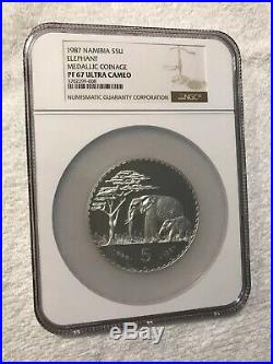 1987 Namibia Elephant 5 OZ. 999 Silver Coin PF 67 Ultra Cameo NGC