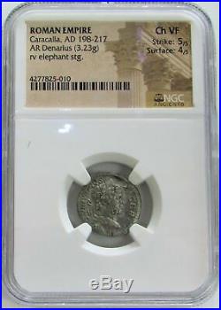 198 217 Ad Silver Roman Denarius Caracalla Elephant Coin Ngc Choice Vf 5/4