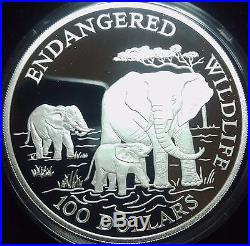 1991 ELEPHANTS Fine Silver Cook Islands $100 Commemorative Silver Proof Coin BU